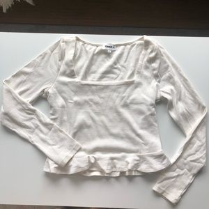 White Square Neck Blouse with Ruffle size: L